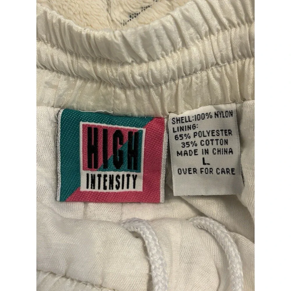90s High Intensity White Nylon Windbreaker Track Pants Joggers L Retro Y2K